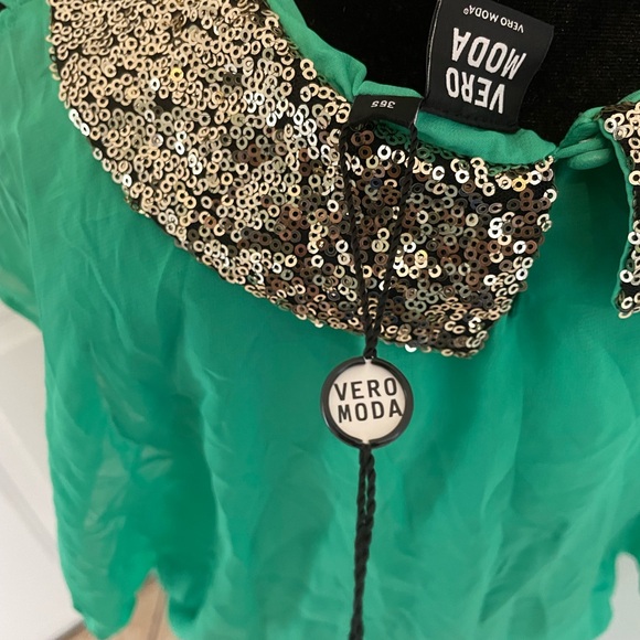 Vero Fashion green blouse with sequins size S - Picture 7 of 9